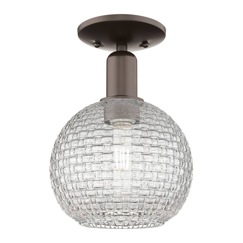 Innovations Lighting 716-1C-12-8 Athens Semi-Flush Athens 8" Wide - Oil Rubbed Bronze / Clear Basketweave