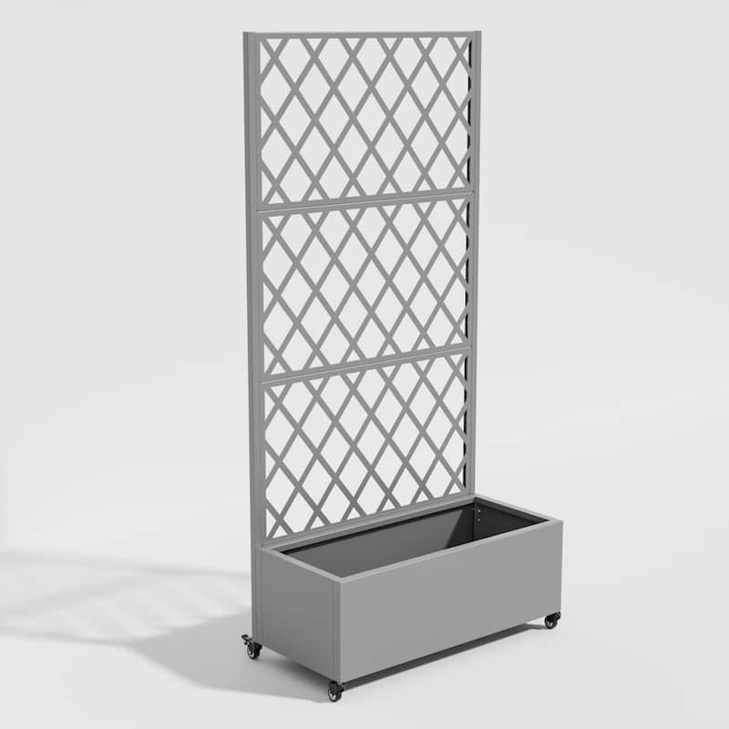 Raised Garden Bed Planter with Trellis Movable Planter Box with Lockable Wheels - 71*35