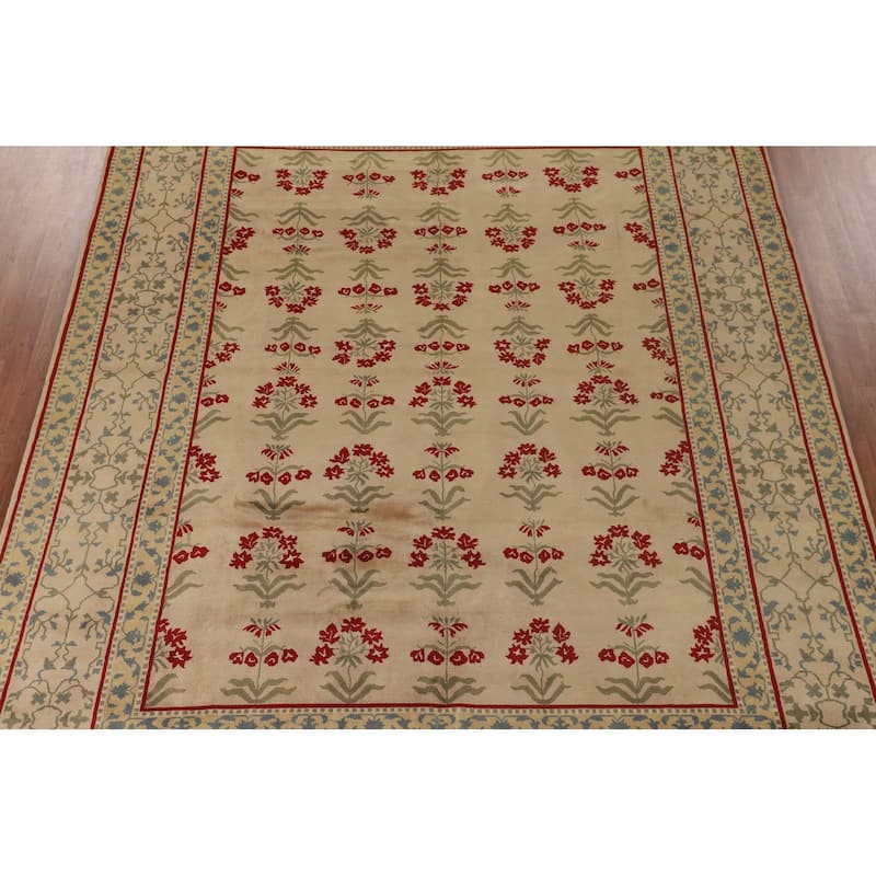 All-Over Aubusson Oriental Area Rug Handmade Wool Carpet - 9'2"x 11'10"