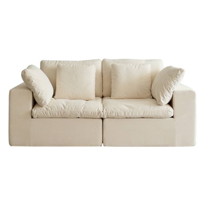 Flannel Modular Sectional Loveseat Sofa with Square Arms and Pillows