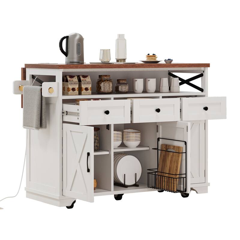 Kitchen Island with Drop Leaf, 3 Doors and 3 Drawers