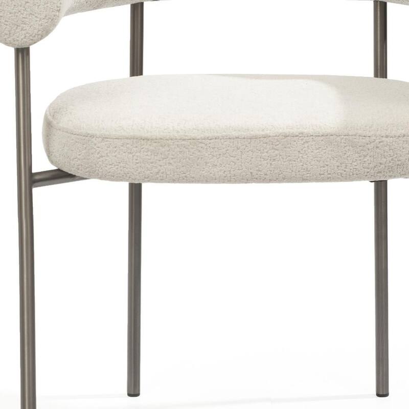HomeRoots Set of Two Light Gray and Gunmetal Boucle and Stainless Steel Open Back Dining Arm Chairs