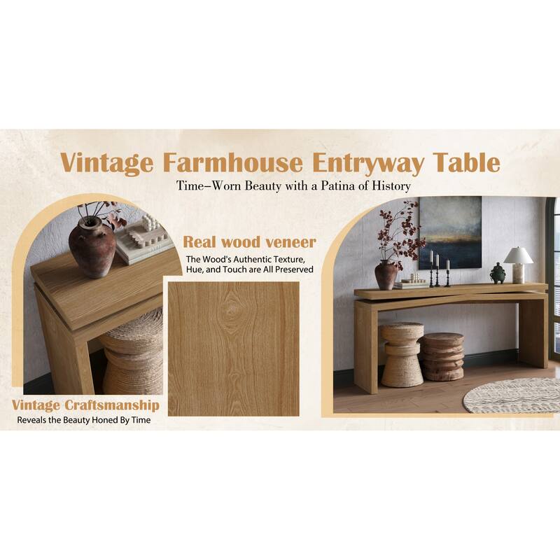 Roomfitters 65" Farmhouse Console Table, Long Solid Wood Veneer Entryway Sofa Table