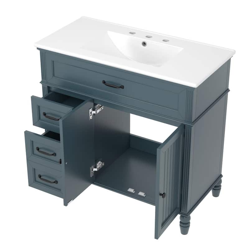 36" Bathroom Vanity with Sink,Drawers, Solid Frame and MDF Board