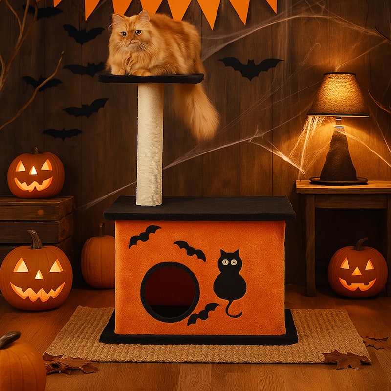 33" Halloween Cat Tree with Condo, Platform & Sisal Scratching Post - 20.1 x 19.7 x 33.1 In