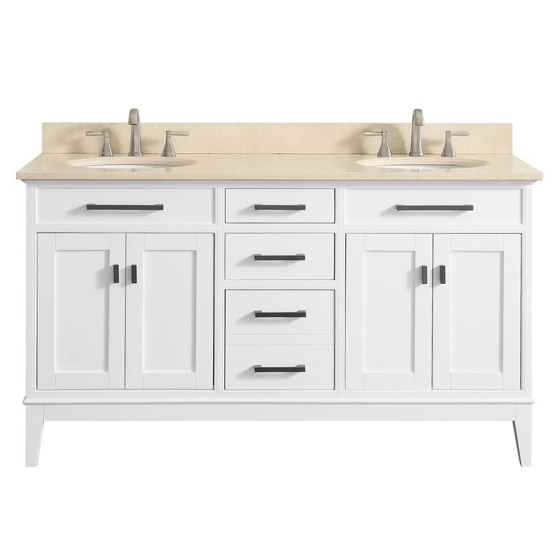 Madison 60 in. Double Sink Bathroom Vanity in White with Top - 61"W x 22"D