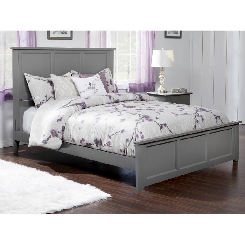 King Size Bed Frame with Footboard & USB - Grey Foundation Bed - Solid Wood Bedroom Furniture