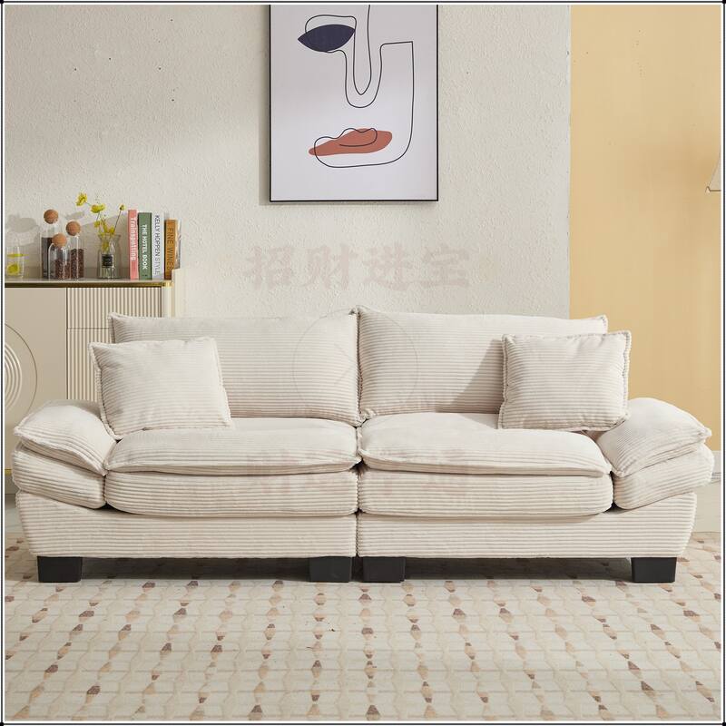 Corduroy Sofa Sleeper with Pillows - Beige