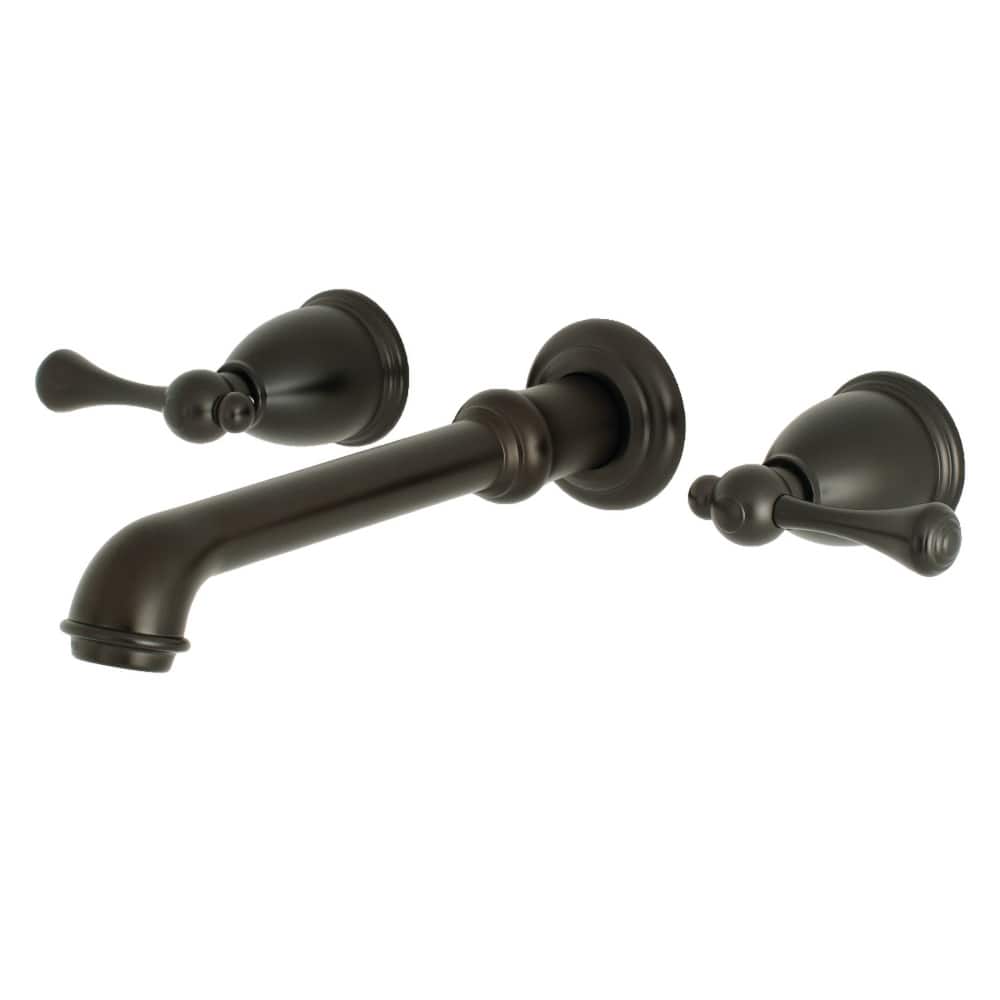 English Country Two-Handle Wall Mount Bathroom Faucet in Polished Brass