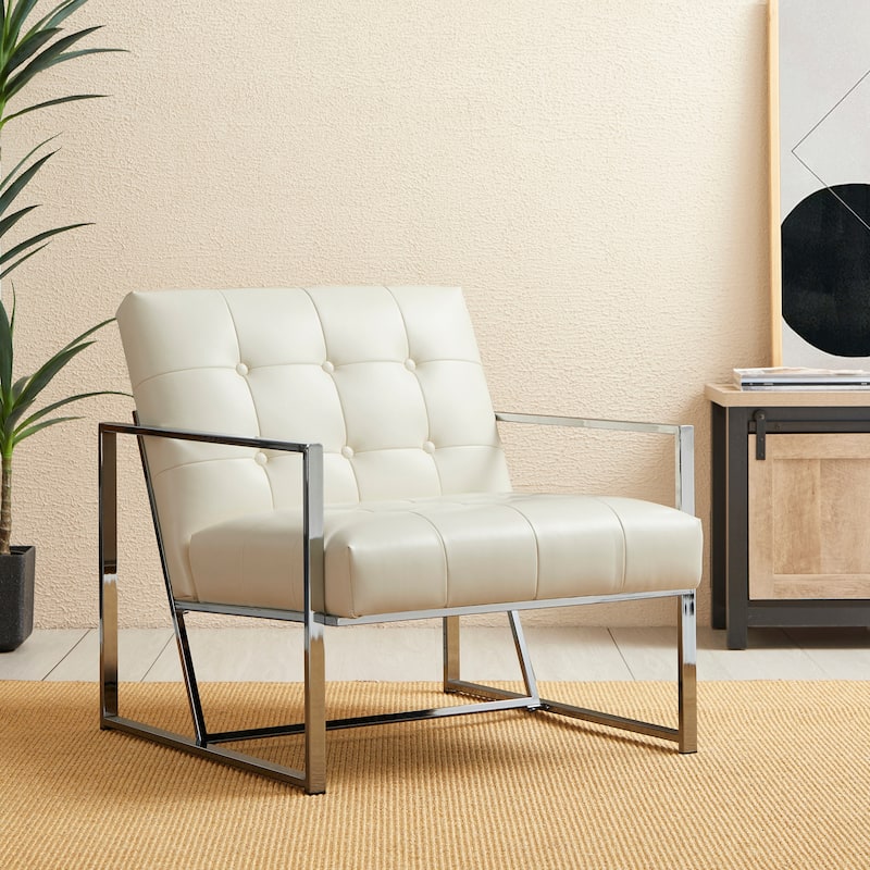 Glitzhome 29.50"W Mid-Century PU Leather Tufted Accent Chair - 29.5"W x 30.5"H x 29.25"D