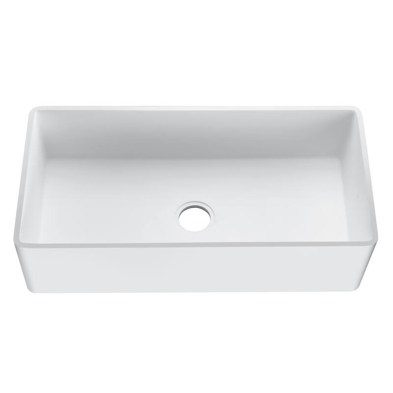 Roine 33 In. Farmhouse Apron Front Man Made Stone Single Bowl Kitchen Sink in Matte White