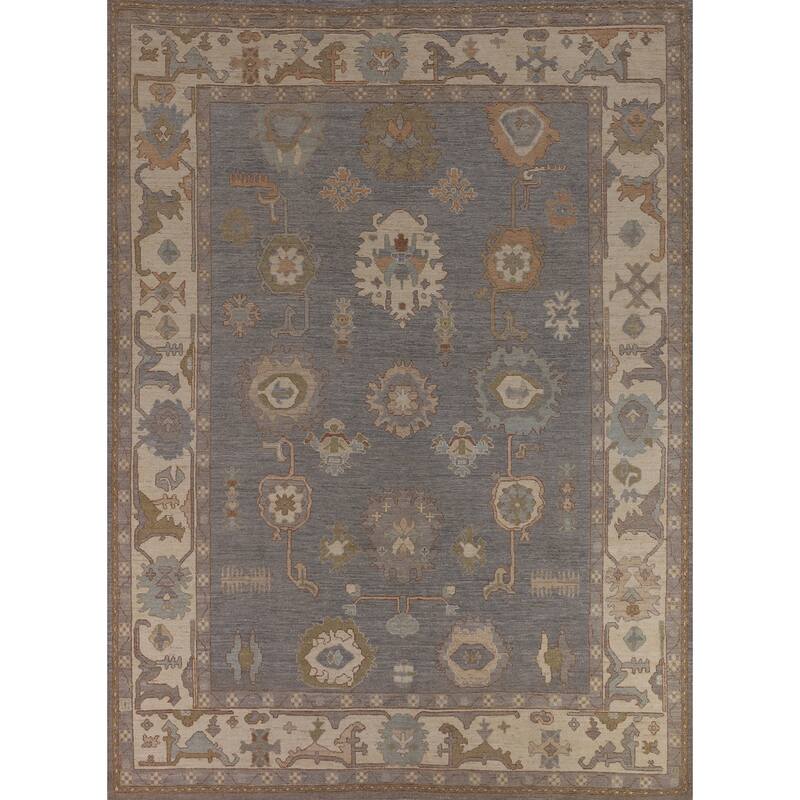 Oushak Oriental Area Rug Vegetable Dye Hand-Knotted Wool Carpet - 9'5"x 11'9"