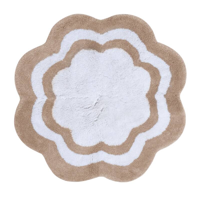 Sherry Kline 32" Scalloped Edge Round Bathmat Two Tone Color - Taupe/White Center