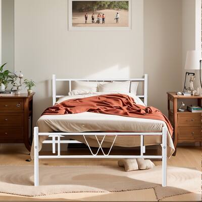Twin Size Bed Frame Metal Platform with Headboard and Footboard/11 Inch Underbed Storage/Firm Support & Easy Set up Structure