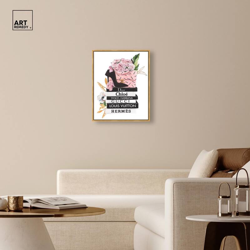 Floral Books Stack Canvas by Art Remedy