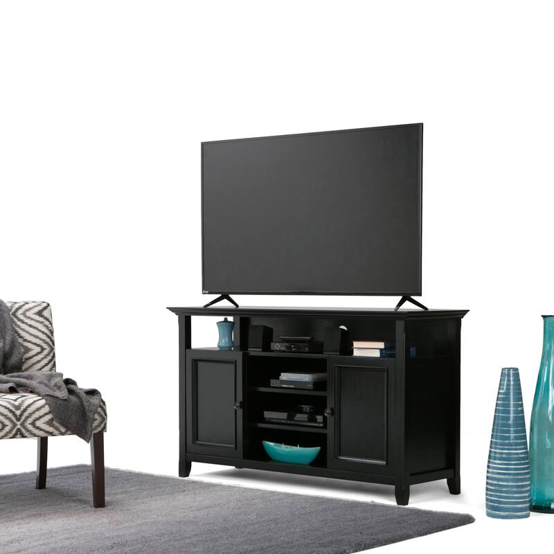 WYNDENHALL Halifax 54 inch Wide Solid Wood Transitional TV Stand - 54'' W x 18.9'' D x 31.9'' H - Black