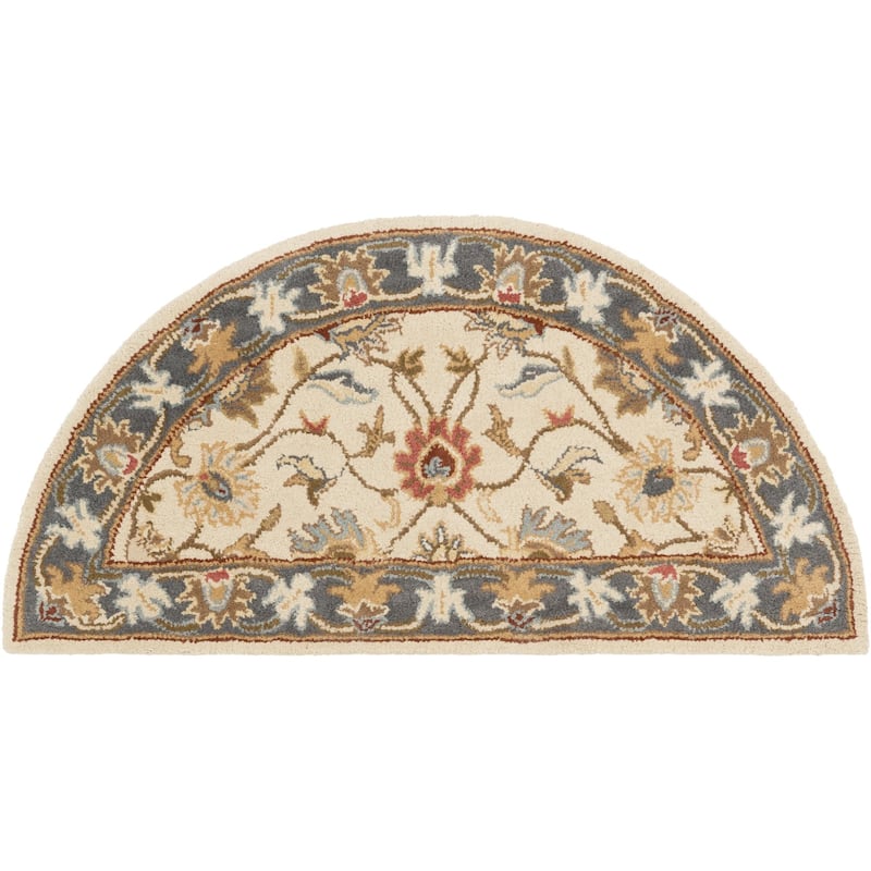 Livabliss Caesar Updated Traditional Border Area Rug. - 2' x 4' Half-Circle - Blue/Ivory