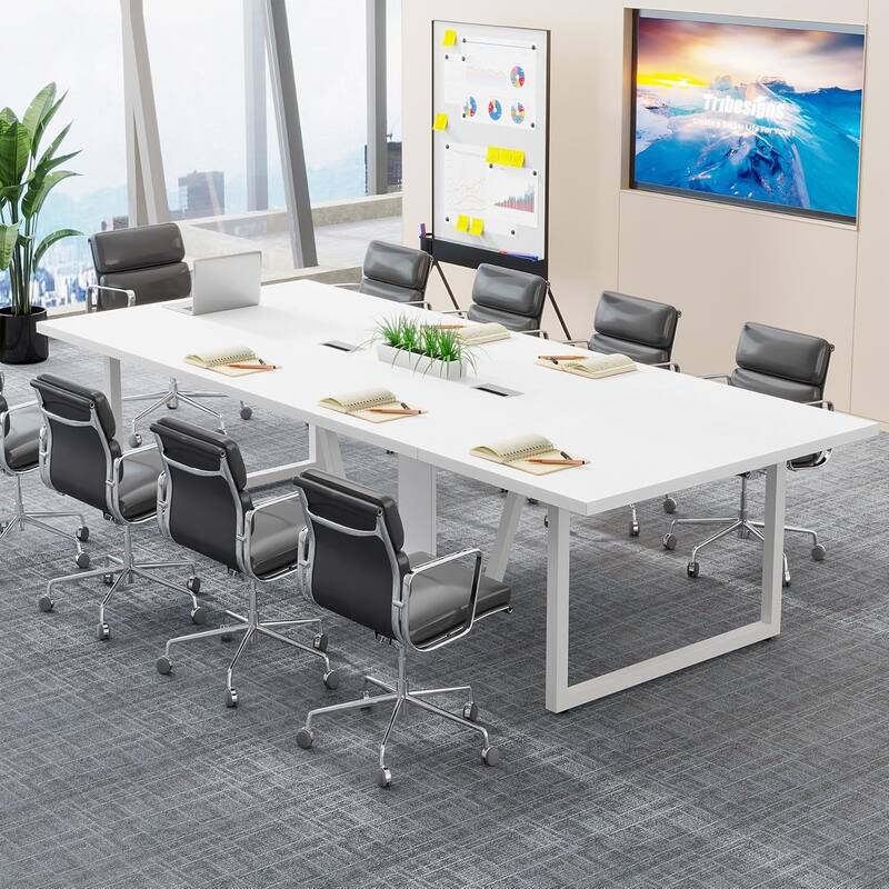 8FT Conference Table 94.49 Inches Large Meeting Table Podcast Table - White