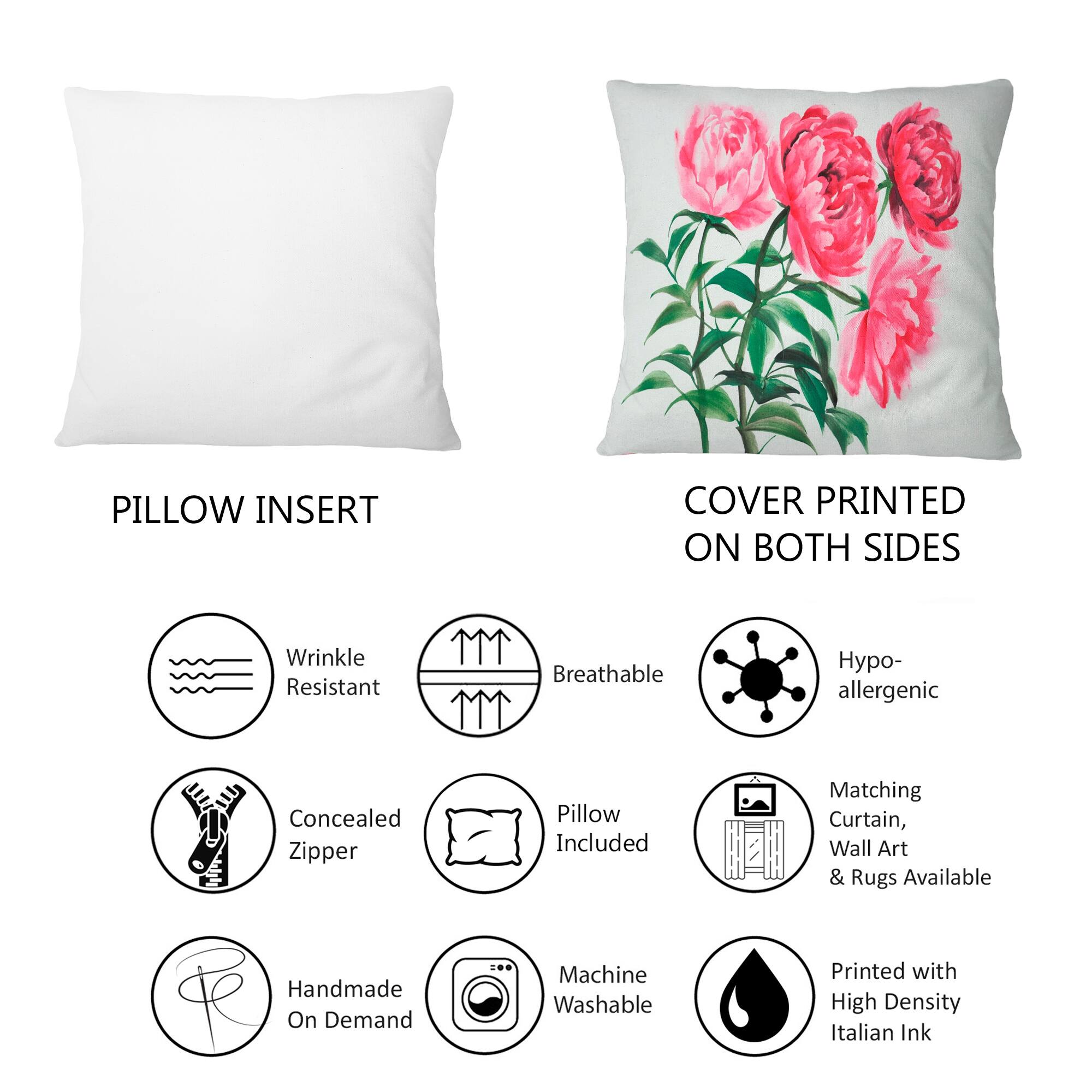 Designart 'Four Vintage Pink Peonies' Traditional Printed Throw Pillow ...
