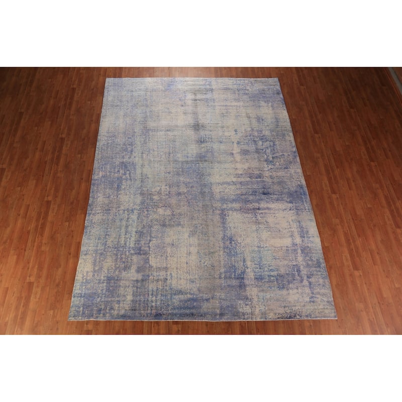 Abstract Indian Rug Hand-Knotted Multi-Color Wool Carpet - 8'11"x 11'11"