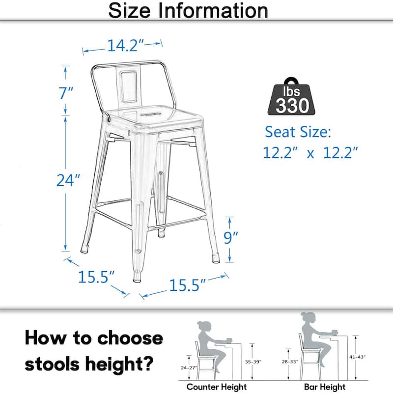 Metal Bar Stools Set of 4 Counter Height Stools,Counter Stools with Backs Black Bar stools with Backs Bar Height Stools