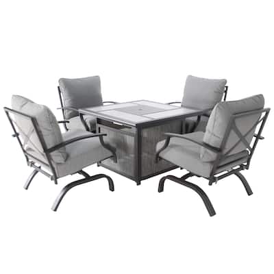 4-person Outdoor Seating Group with Stainless Steel Fire Pit Table