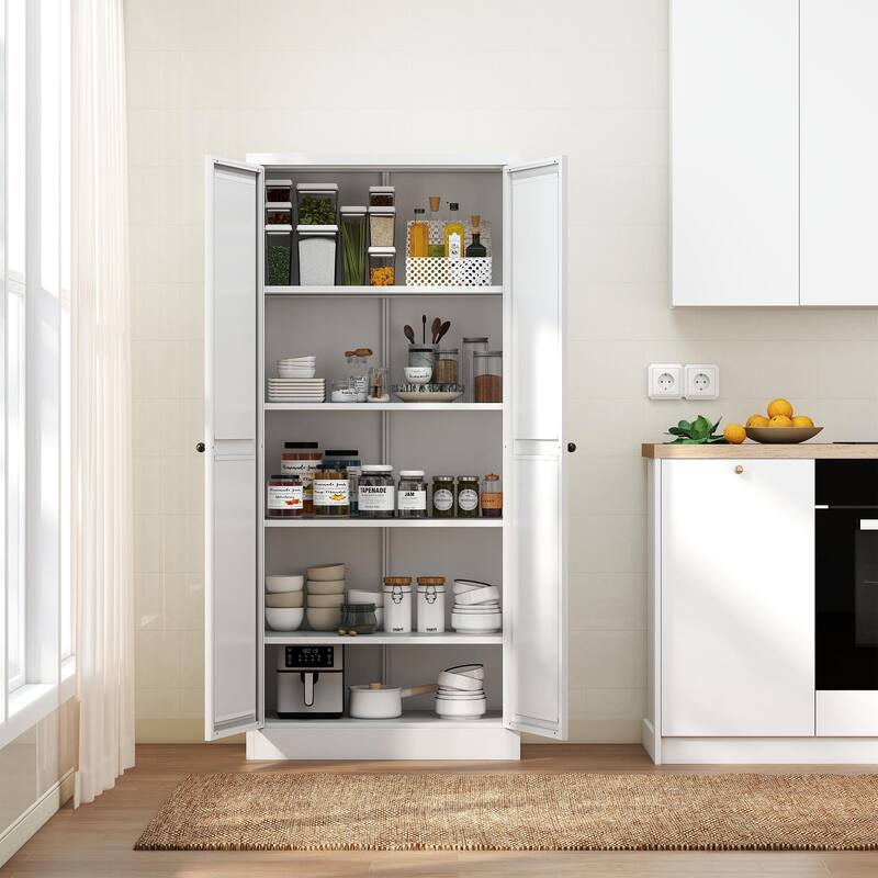 61"Metal Kitchen Pantry Cabinet Adjustable Storage with 4 Shelves (110lb Capacity), Heavy Duty Freestanding Pantry Organizer