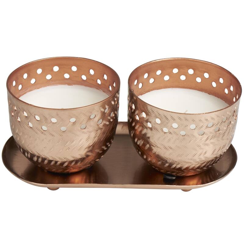 Metal Scented Cutout Spotted 7 oz 1 Wick Decorative Candle with White Wax - Set of 2 Gold, Silver, Copper - Roche River Decor - Copper