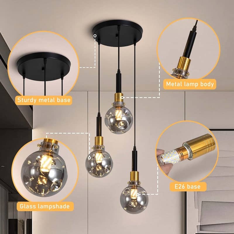 3-light pendant light black and gold kitchen light glass, acrylic hanging light