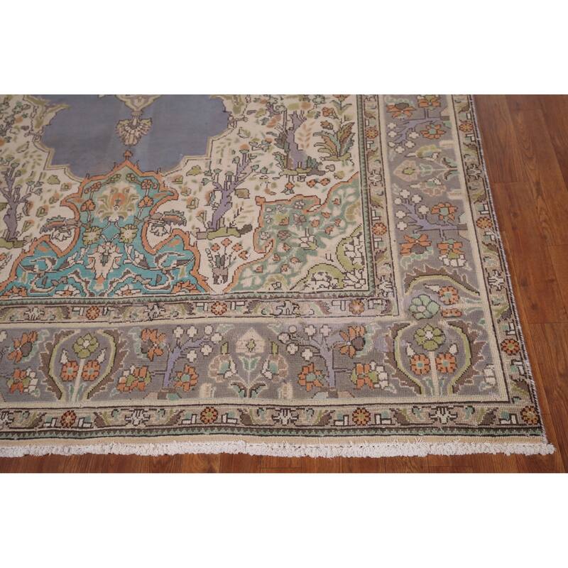 Geometric Tabriz Vintage Persian Area Rug Hand-Knotted Wool Carpet - 6'5" x 9'7"