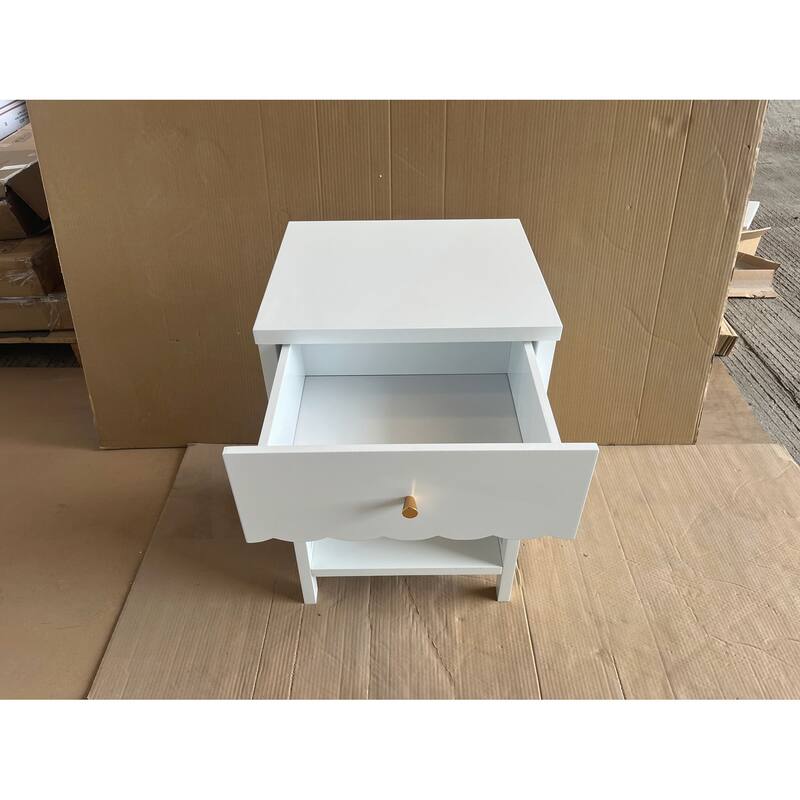 Modern White Nightstand with Drawer and Open Shelf for Bedroom