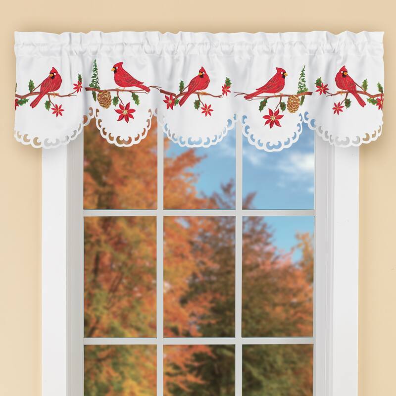 Cardinal & Pine Embroidered Window Curtains - White - Valance