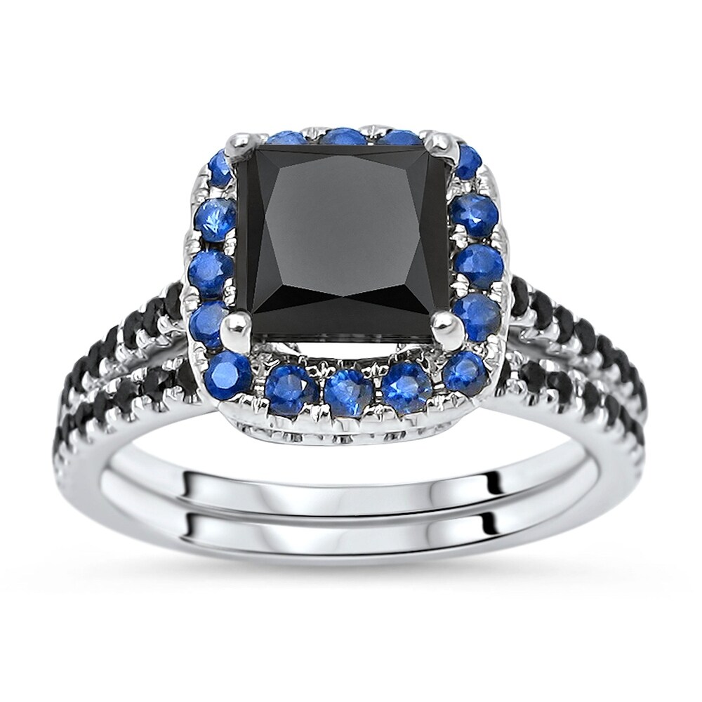 Front Jewelers 14k White Gold 2 25ct Princess Cut Black Diamond Blue Sapphire Engagement Ring Bridal Set 5 From Overstock Com Daily Mail