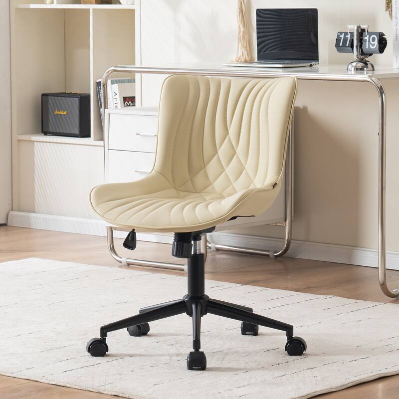 Armless Office Chair Swivel Home Office Desk Chairs with Wheels - Beige