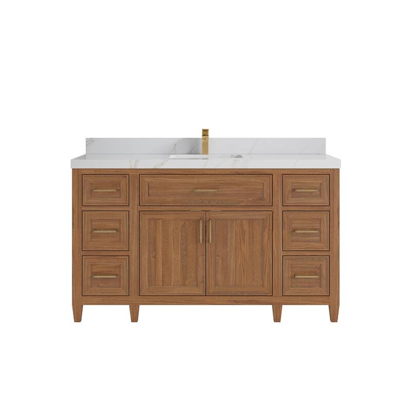 Willow Collections 60 in. W x 22 in. D Santa Monica Teak Single Sink Bathroom Vanity with Countertop