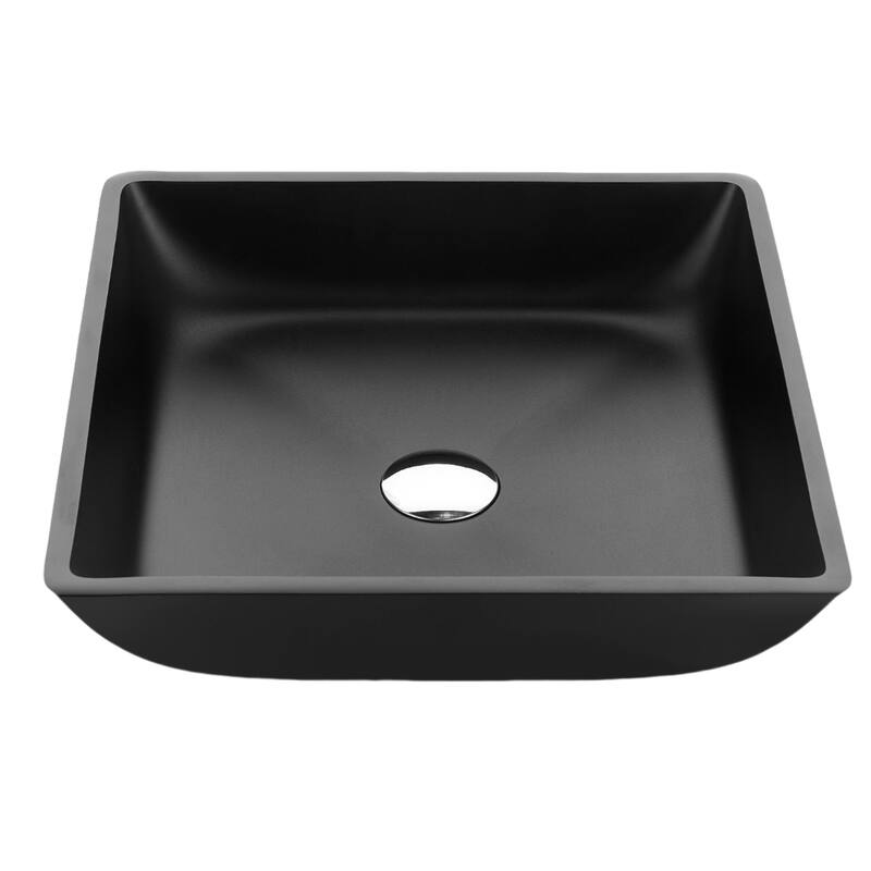 Solstice Square Glass Vessel Bathroom Sink with Matte Black Finish - Matte Black