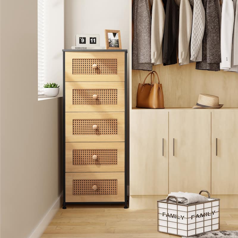 Home Bedroom Furniture 5-drawer Chest Vertical Storage Tower - Fabric Dresser