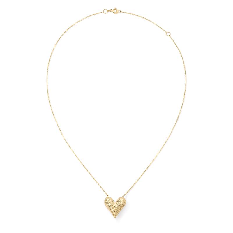 Clover 14K Yellow Gold Diamond-Cut Heart Pendant Necklace