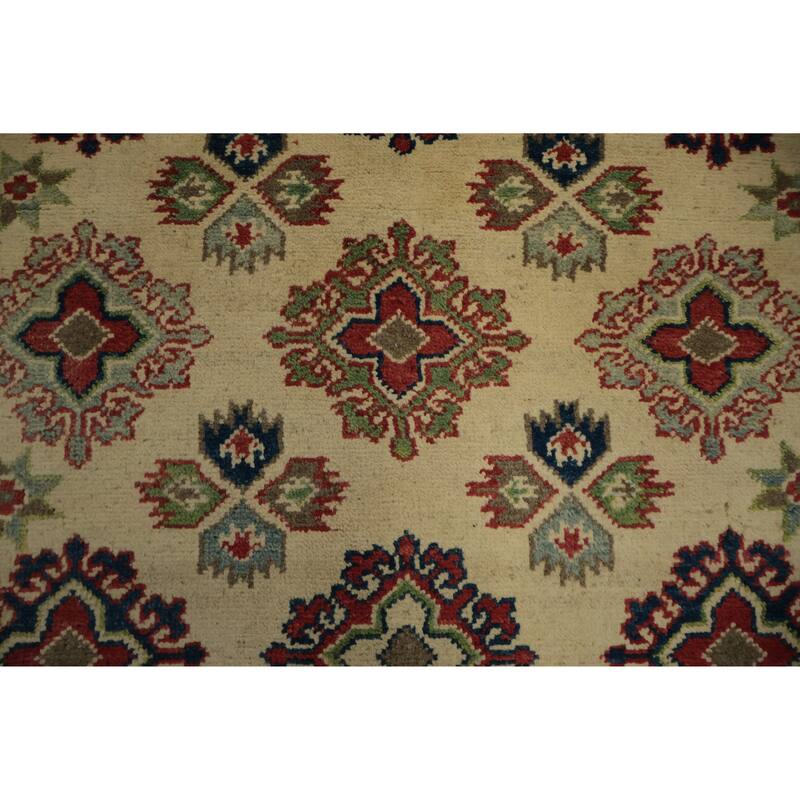 Hand Knotted Oriental 100% Wool Carpet Traditional Geometric Beige & Ivories Kazak Area Rug - 4' 11'' X 3' 4''