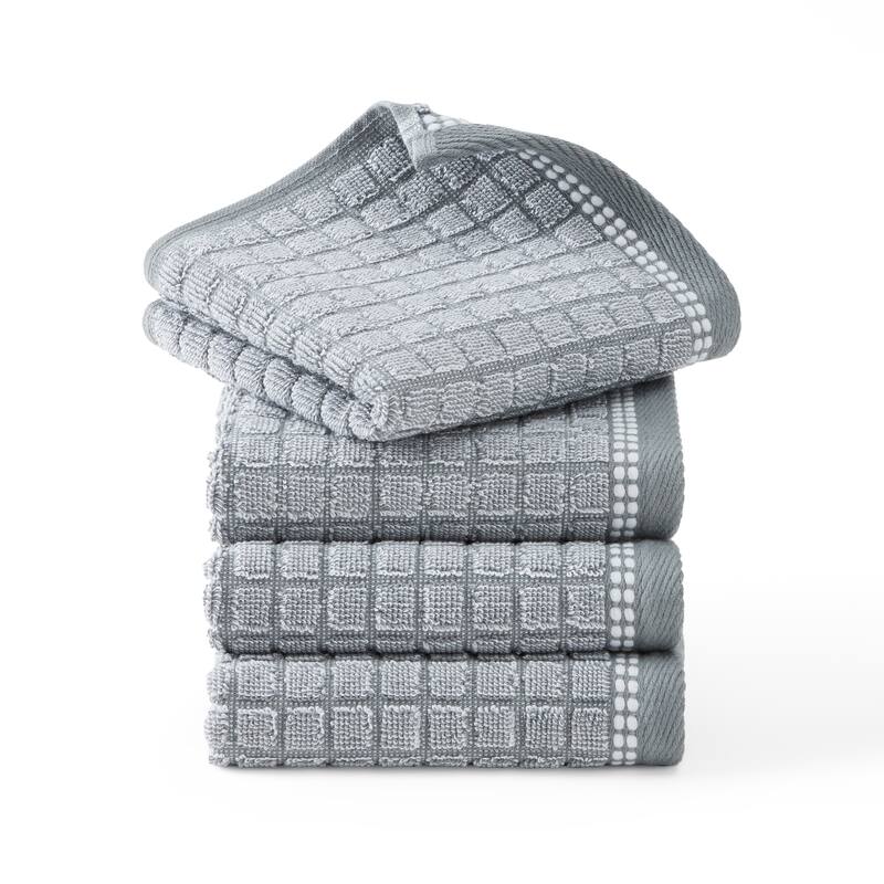 TOWN & COUNTRY EVERYDAY 4-Piece Textured Windowpane Washcloth Set, 13x13-Inch, 100% Cotton - 13"x13"