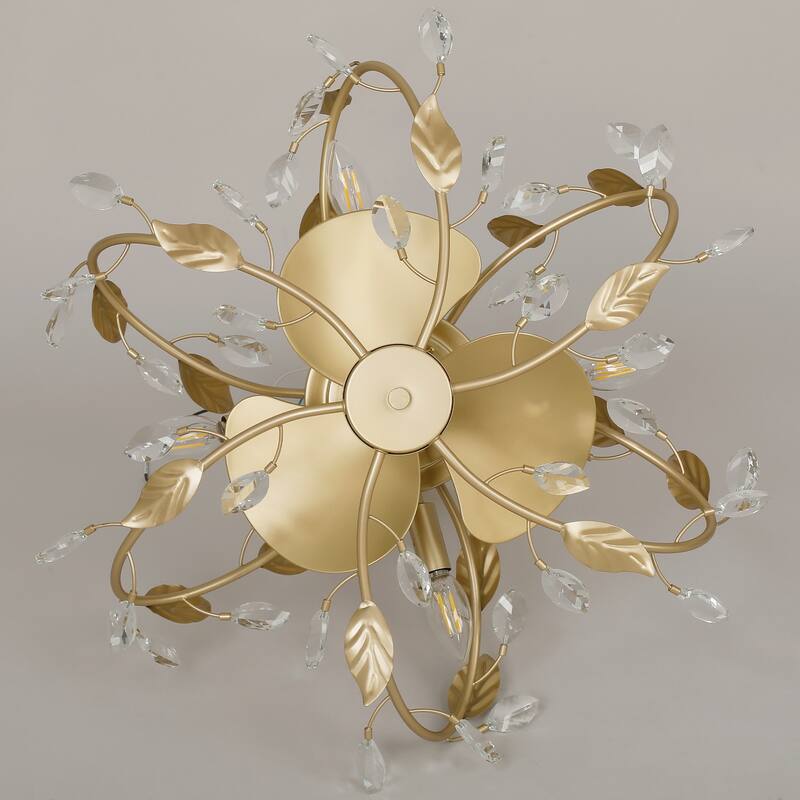 24" Modern Gold Crystal Dimmable Bladeless Ceiling Fan with Light Kit and Remote