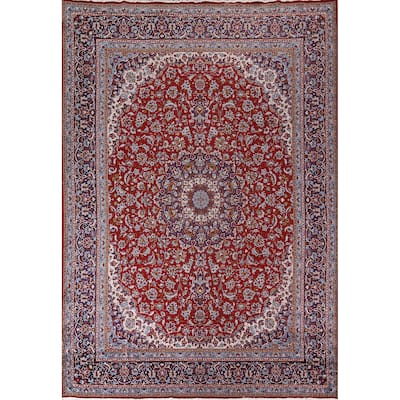 Kashan Turkish Area Rug Bedroom Red Machine Made Carpet - 9'7" x 12'9"