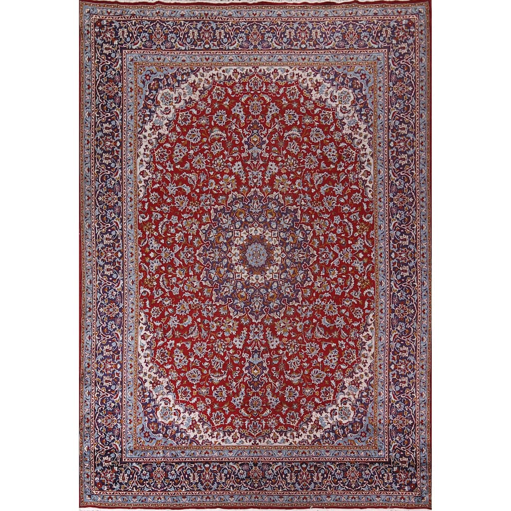 Kashan Turkish Area Rug Bedroom Red Machine Made Carpet - 9'7" x 12'9"