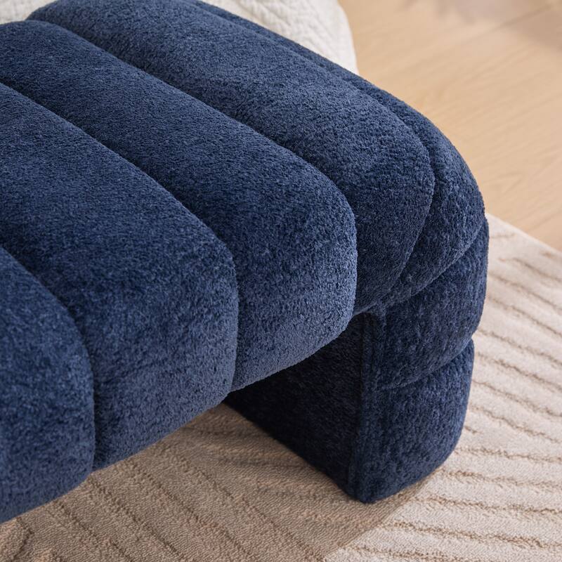 69.7" Chenille Upholstered End of Bed Bench, Modern Armless Curved Long Ottoman for Bedroom or Entryway