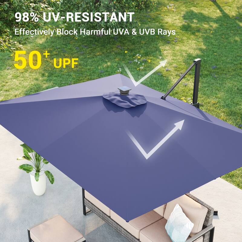 BONOSUKI Solar-powered 10x8ft Cantilever Patio Umbrella, Ultimate Outdoor Comfort with 360° Rotation and Canopy Angle Adjustment