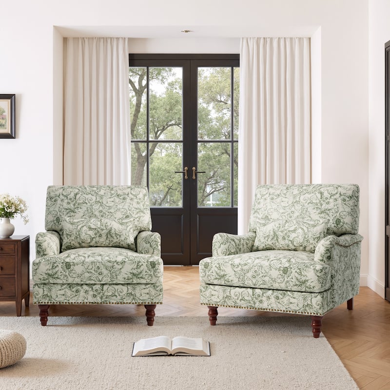 Set of 2 Mid Century Chenille Upholstered Accent Chairs