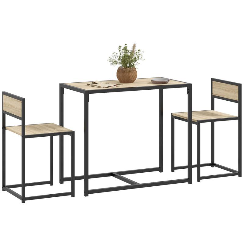 HOMCOM Industrial 3-Piece Dining Table and 2 Chair Set for Small Space in the Dining Room or Kitchen - 35.5" L x 18.5" W x 30" H