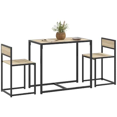 Modern 3-Piece Dining Set with Rectangular Footrest Table & 2 Steel Open Back Chairs