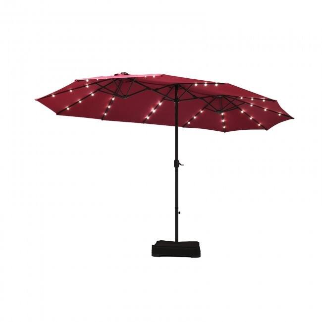 15 Ft Solar LED Patio Double-sided Umbrella Market Umbrella with Weight Base - 15' x 8' (W x H)
