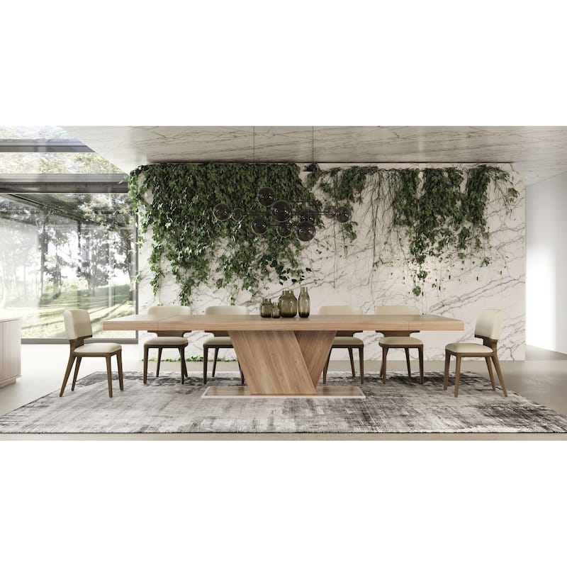 Modrest Stanley Contemporary Beige Leatherette and Walnut Dining Chair (Set of 2)